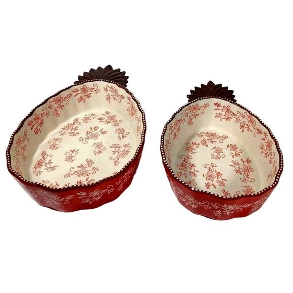 RARE Temptations Tara Bakeware Red Floral Lace 2Pc Pineapple Set Nest Bake Serve - Picture 1 of 11